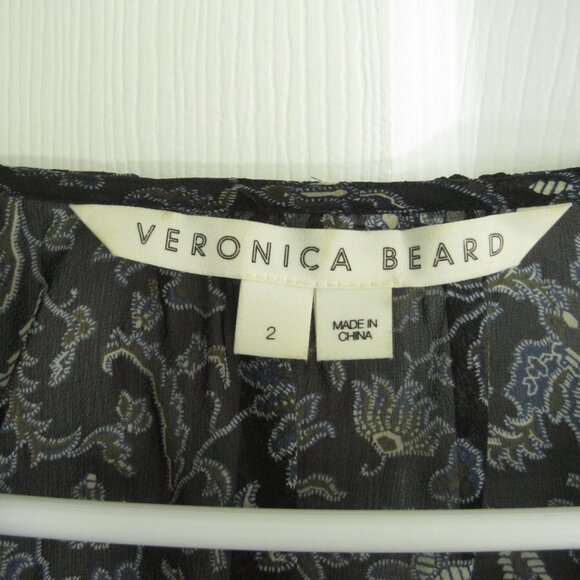 Veronica Beard Rosalia Mini Paisley Dress Size 2 Ruched Silk Blue Black Floral - Picture 4 of 7